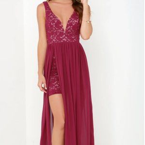 Lulus - Make Way for Wonderful Berry Red Lace Maxi Dress - SP